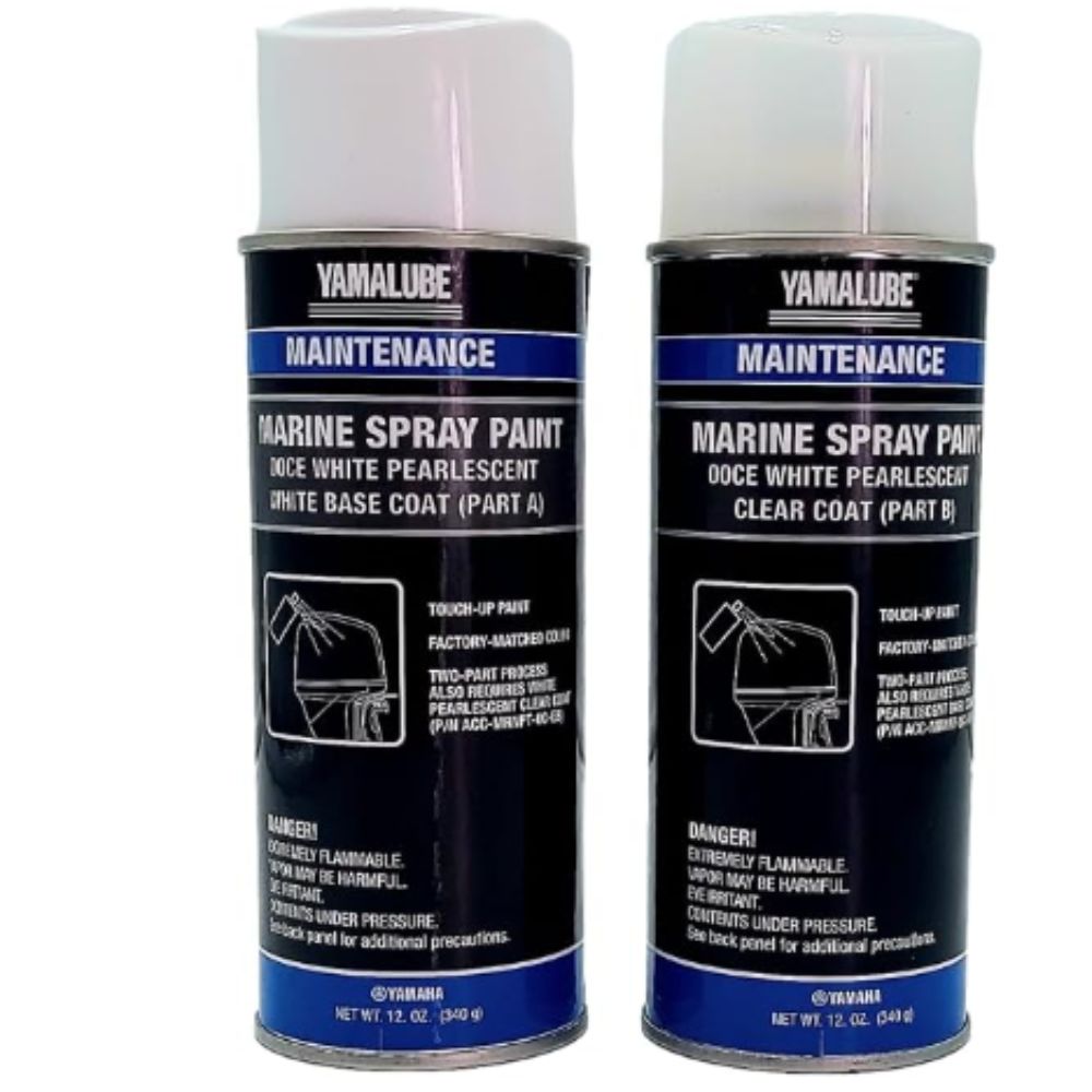 Yamalube Marine Spray Paint – White Pearl Base Coat & Clear Coat Bundle | ACC-MRNPT-0C-EA/EB